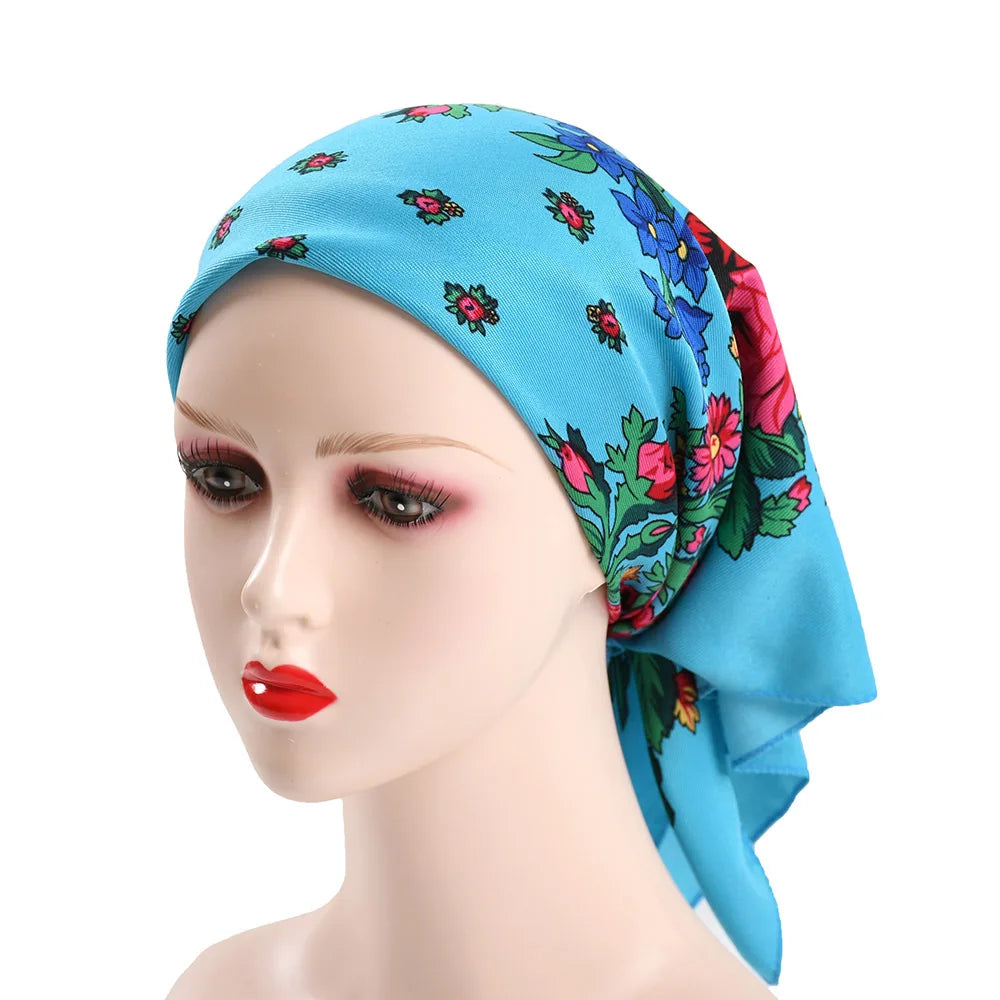 70*70cm Russian Style Square Scarf Women Luxury Floral Print Bnadana Headband Scarves Babushka Handkerchief Head Wraps