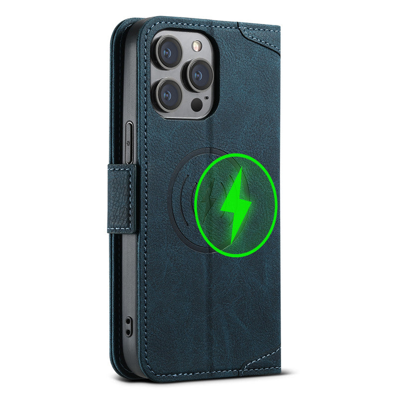 EUCAGR Magsafe Business Leather Wallet Phone Case For iPhone 12 13 14 15 Pro Max Plus 15Plus 14Pro With Flip Card Holder Cover