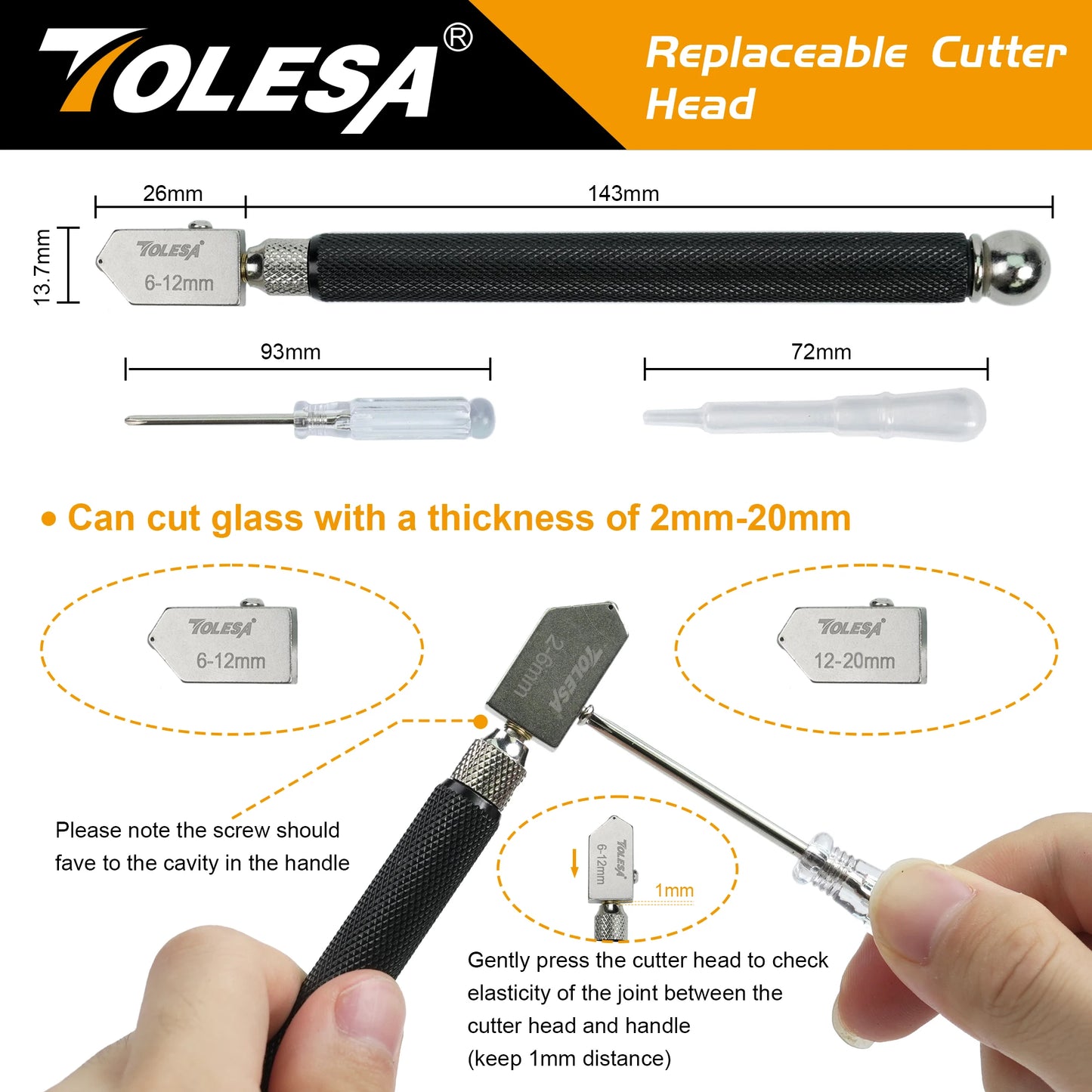 TOLESA Glass Cutter 2mm-20mm Kits, Glass Cutting Tool with Aotomatic Oil Feed and Box, Glass Cutter for Mirrors/Tiles/Mosaic