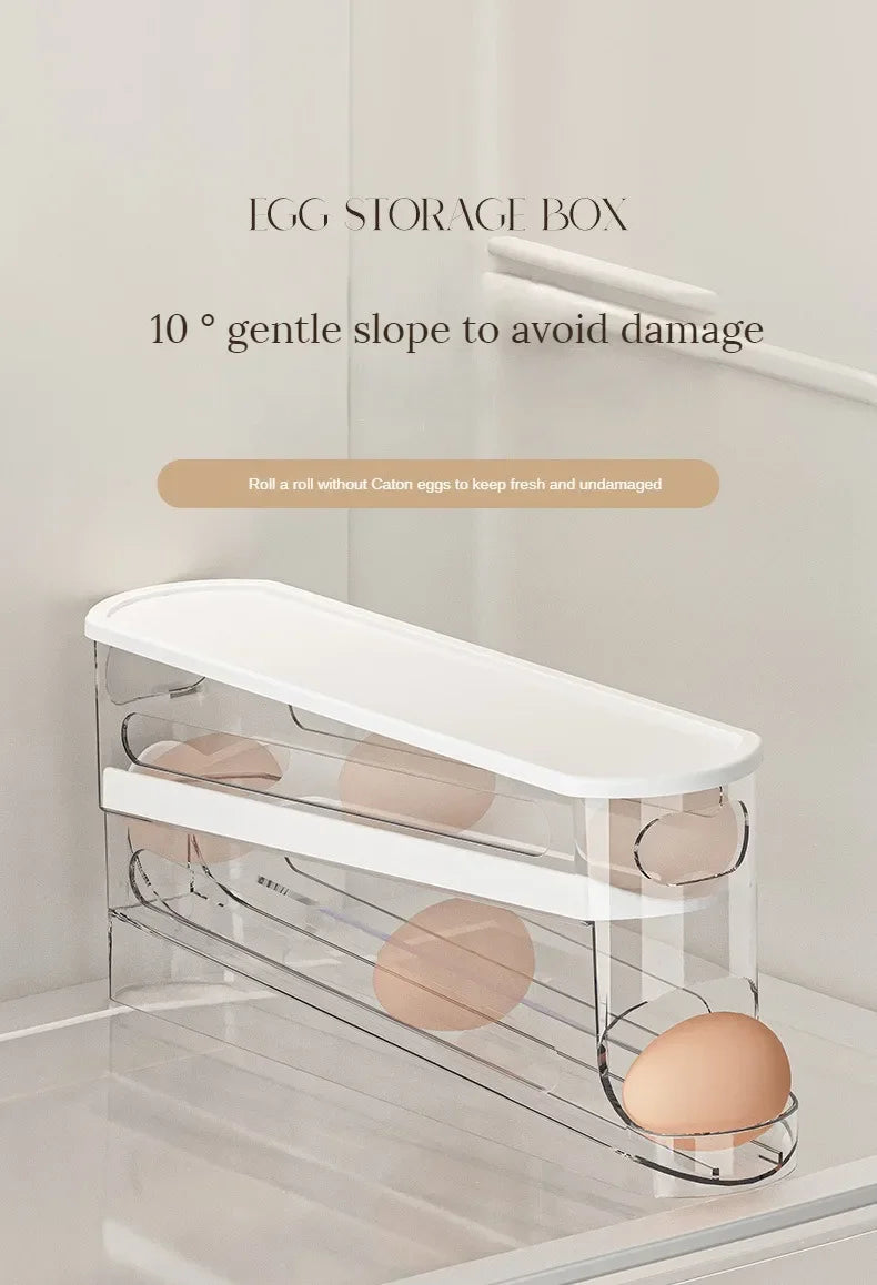 Bilayer Fridge Egg Storage Box Automatic Rolling Eggs Holder Rack Ladder Style Refrigerator Eggs Dispenser Egg Organizer Holder