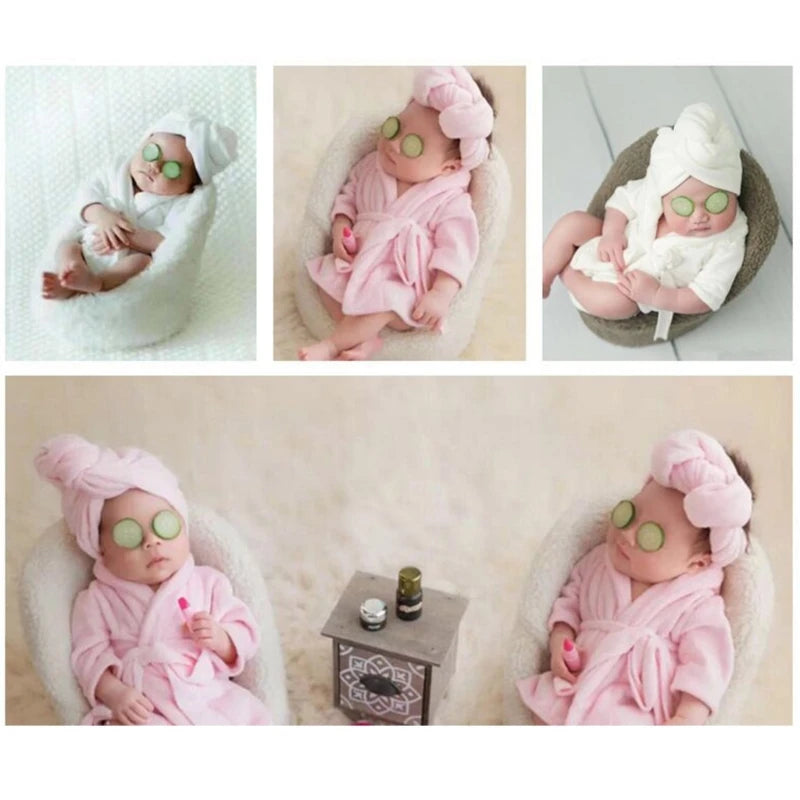 Newborn Costume for Photography Baby Breathable Bathrobe Bath Towel Headwear Slippers Photo Suit Photo Outfits