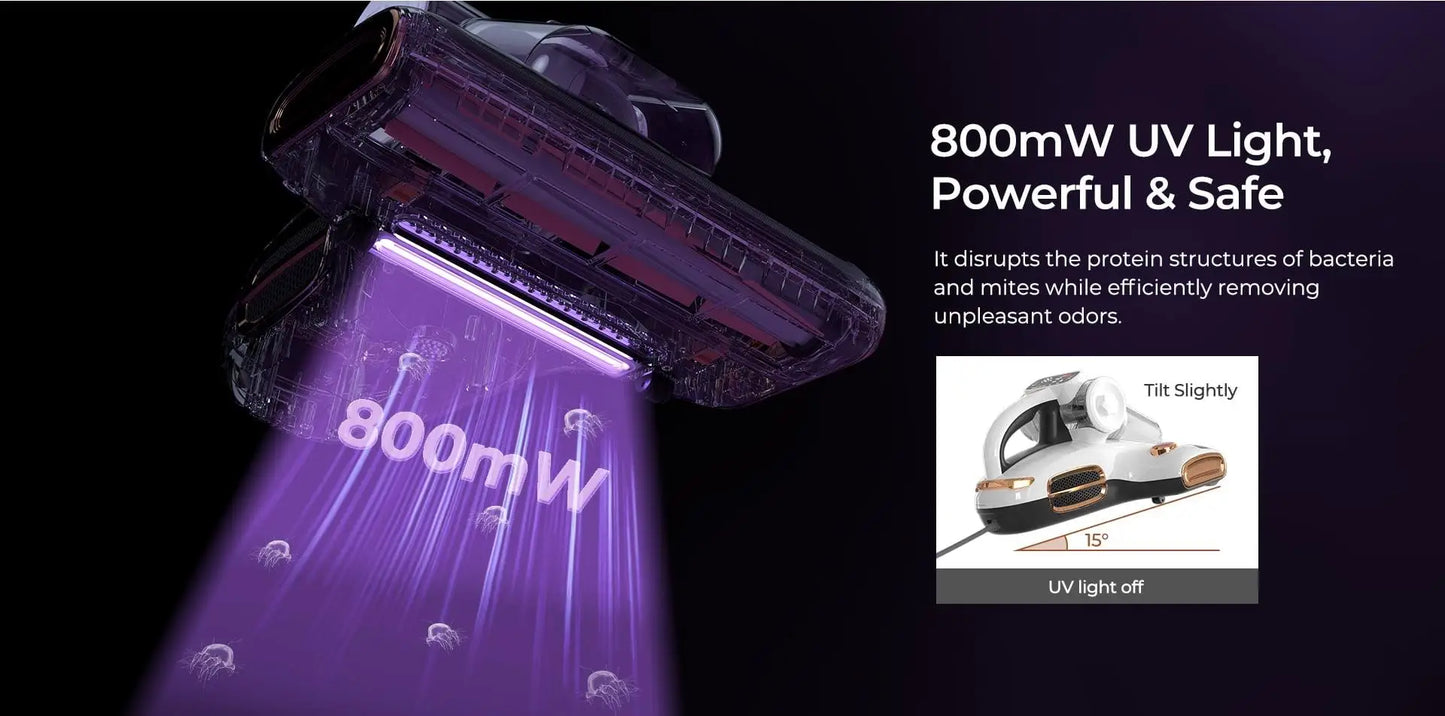 JIGOO T600 Dual-Cup Smart Mite Cleaner with Aroma-Diffuser System, 700W 15KPa Suction Dust Mite Sensor, UV Light Ultrasonic Tech