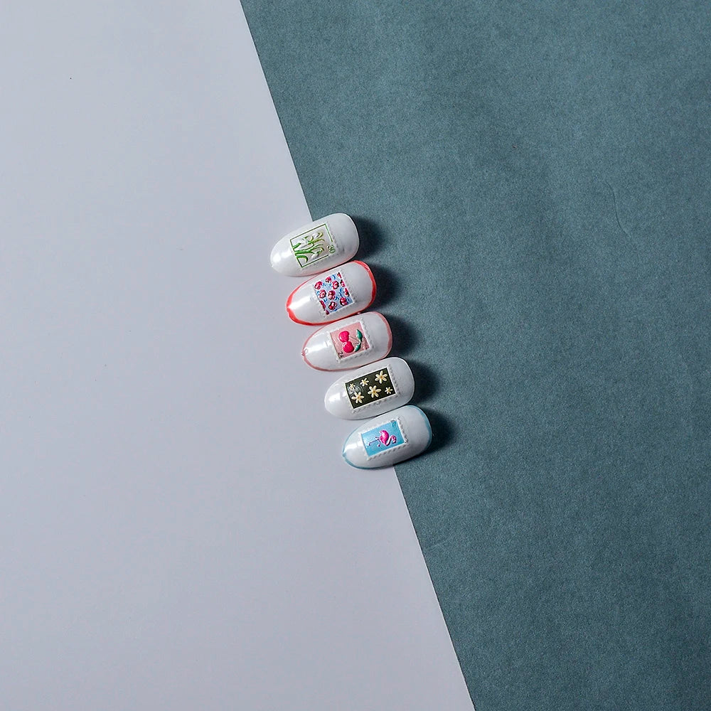 Post Stamp Design Nail Sticker Adhesive Sliders Textured Engraved Decoration Supplies FEB-505