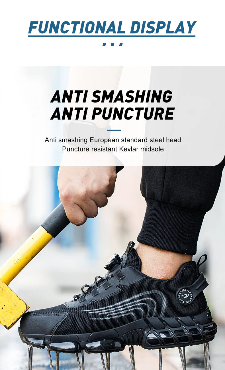 Rotating Button Safety Shoes Men Work Sneakers Indestructible Shoes Puncture-Proof Protective Shoes Work Boots Steel Toe Shoes