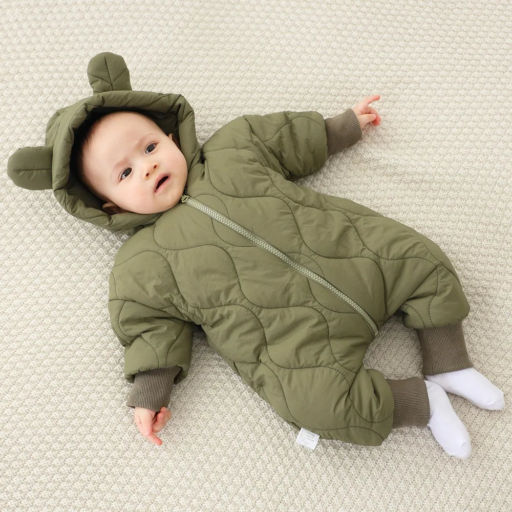 Baby jumpsuit Winter new plush and thick cotton clothes Newborn crawling clothes Baby and children's hooded outdoor clothes