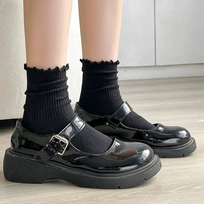 Ruffle Socks for Women 3pair /Lot Mid Crew Middles Tube Ankle High Breathable Black White Calcetines Female Spring Autumn Sock