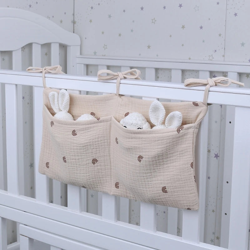 Baby Bed Hanging Storage Bags Cotton Newborn Crib Organizer Toy Diaper Pocket for Crib Bedding Set Accessories Nappy Store Bags