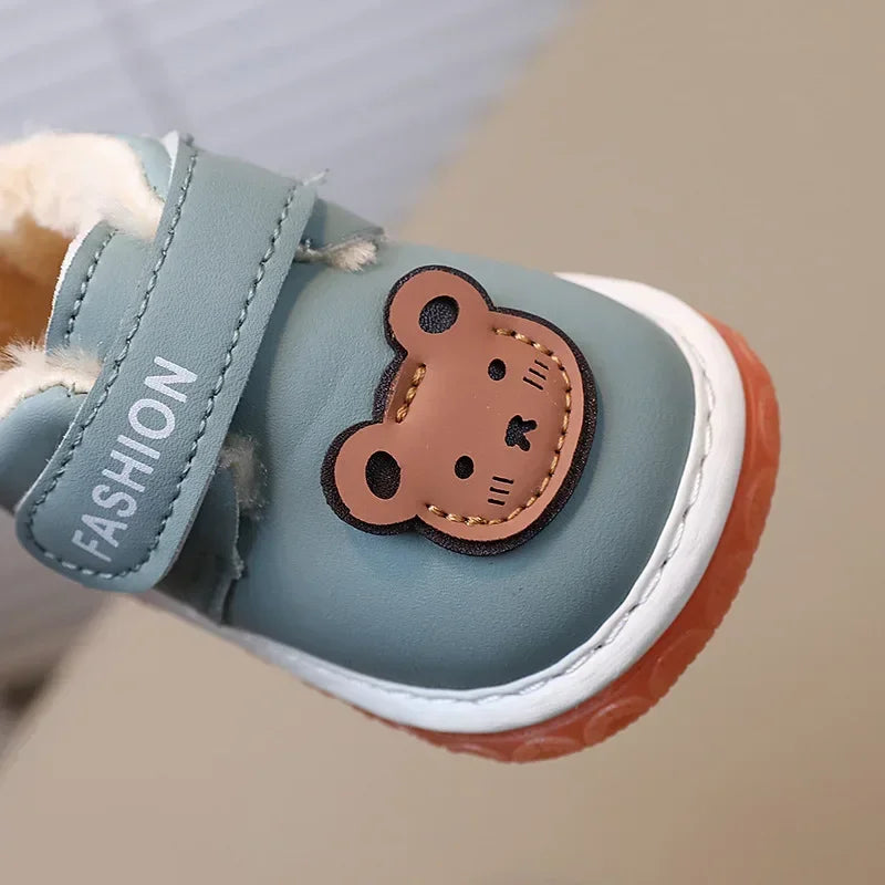 Newborn Baby Girls Boys Shoes Soft Non-slip Infant Toddler Leather First Walkers Autumn Winter Plush Warm Kids Cartoon Sneakers