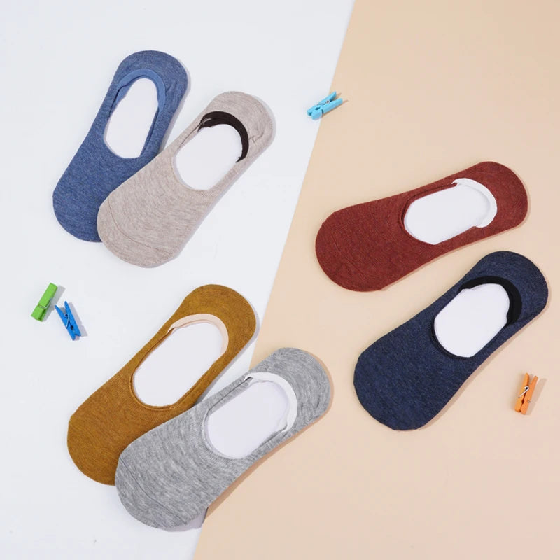 5 Pairs Women Cotton Low Cut Socks Solid Snowflake Softable Summer Silicone Non-slip Deep Mouth Prevent Heel Loss Slipper Socks