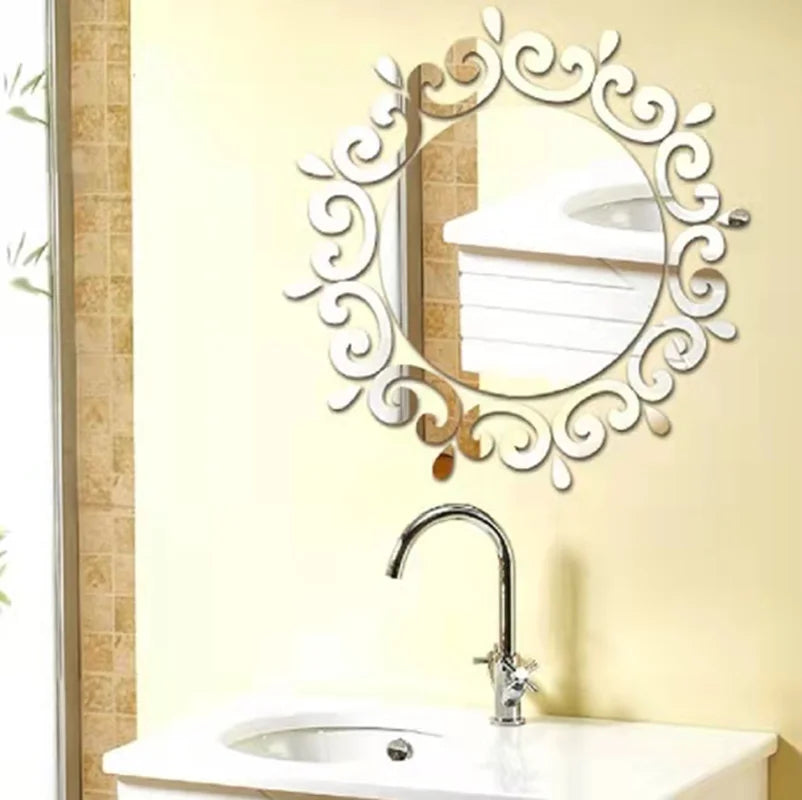 3D Acrylic Mirror Sticker Living Room Bedroom Lace Mirror Home Office Wall-Sticker Decals Stickers ECO-Friendly Home Decor