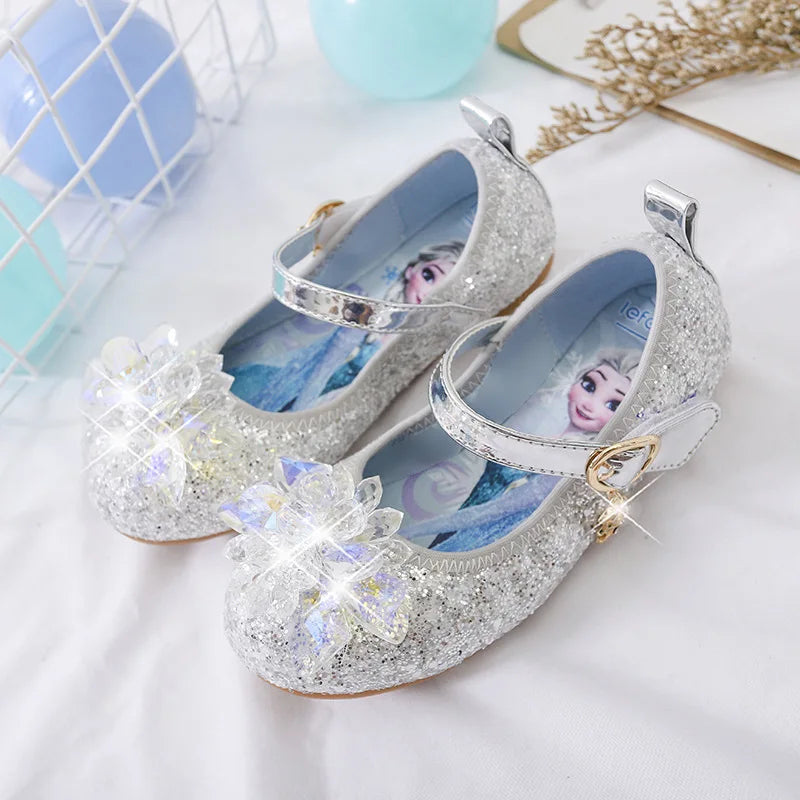 Disney Princess Crystal Shoes New Girls Single Shoes Frozen Aisha Sophia Rhinestones Shoes Performance Party Shoes Size 22-36