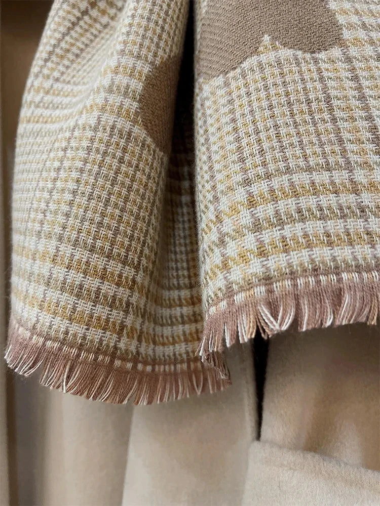 2023 New Double Side Cashmere Scarf Winter Women's Love Heart Plaid Ladies Long Thickened Warm Knitted Scarf Hijab Stole