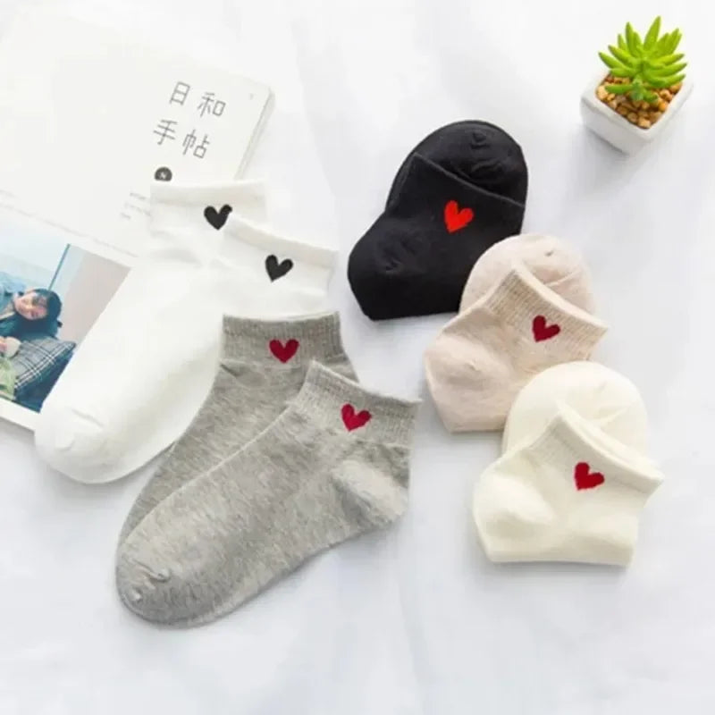 Spring and Autumn Love Women's Socks Casual Sports Short Boat Sock Cute Pure Cotton Ankle Socks Harajuku
