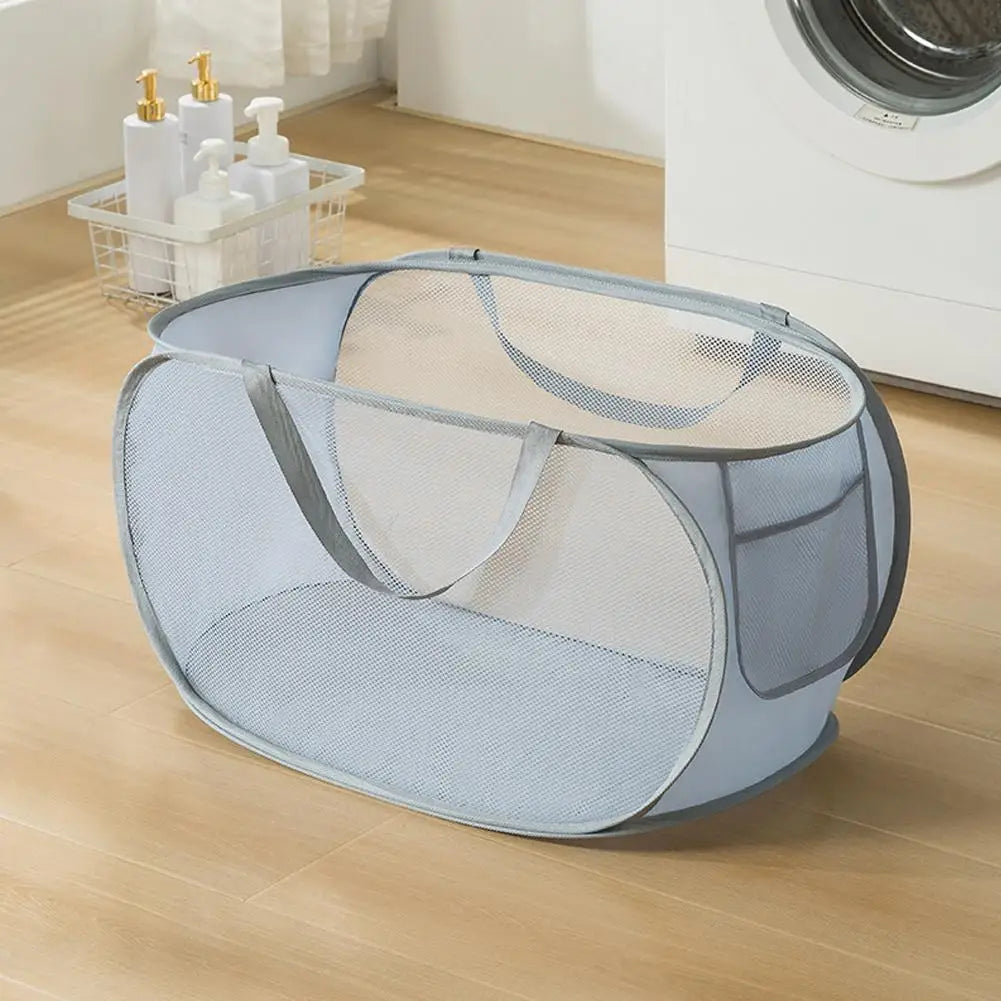 Folding Laundry Basket Organizer for Dirty Clothes Bathroom Clothes Mesh Storage Bag Household Wall Hanging Basket Frame Bucket
