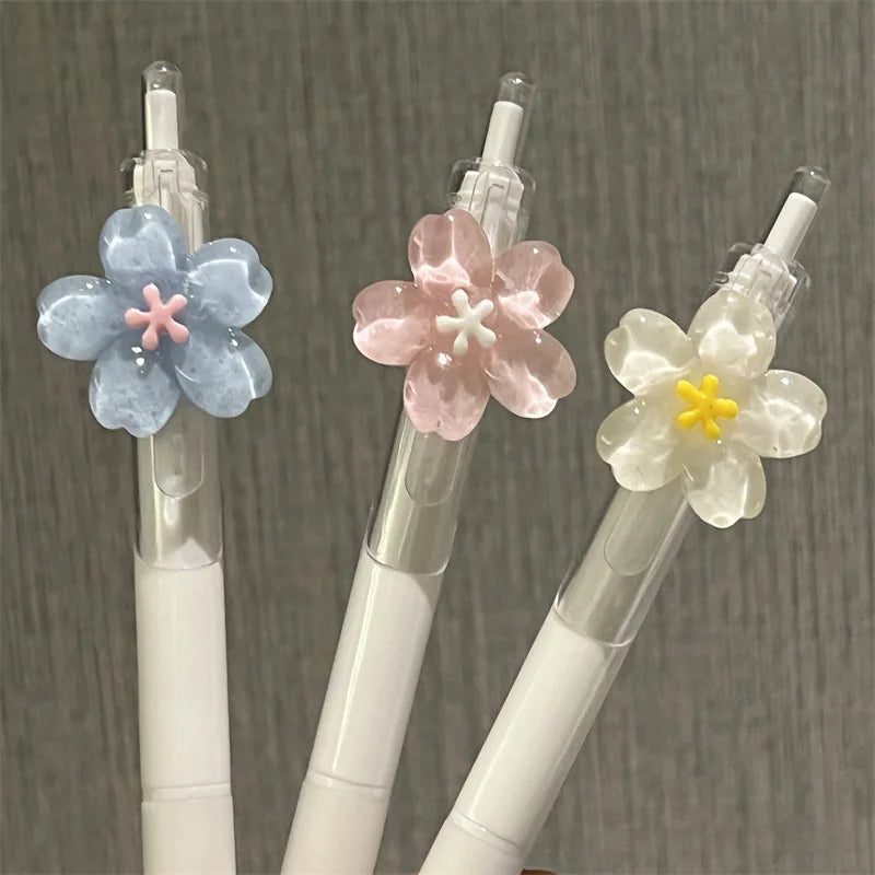 5 Pcs flower Pen 0.5mm black Cute Gel Pens For School Writing Novelty Stationery Girls Gifts
