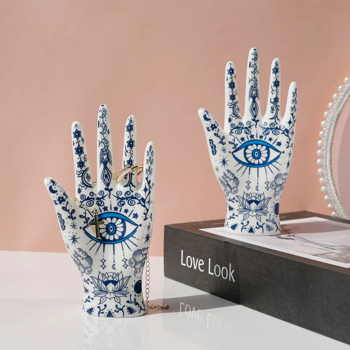 Devil's Eye of Fatima Jewelry Display Holde Ceramic Mannequin Hand Stand Designed for Necklaces, Bracelets, Rings