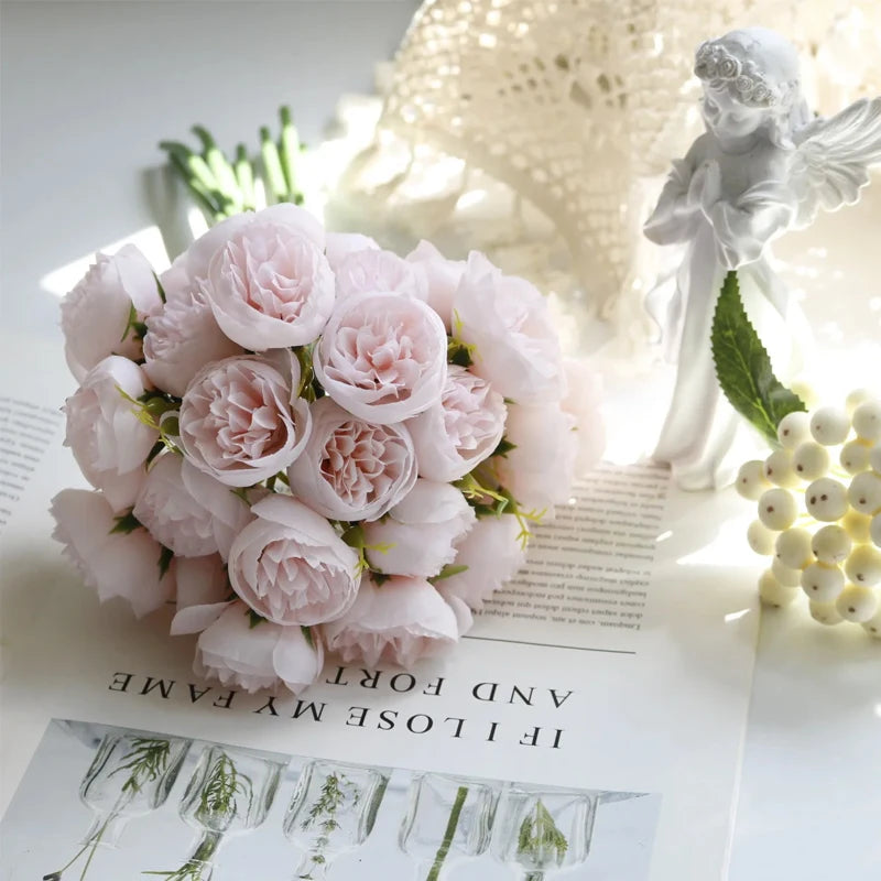 Peony Artificial Flowers Silk Bouquet 27 heads Roses Fake Flower for Table Vase Arrange Home Wedding Decoration Flowers