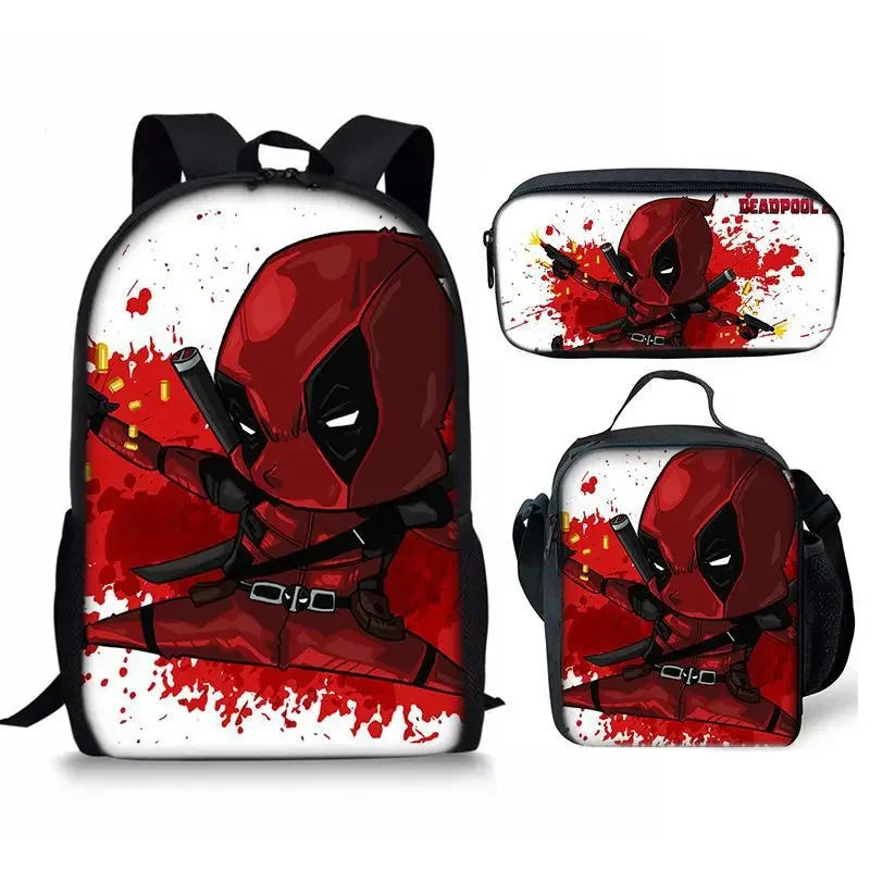 3Pcs Set Deadpools School Bags Pencil Cases Meal Bag Boys' Backpack Schools Supplies Learning Stationery Kids Customizable Gifts