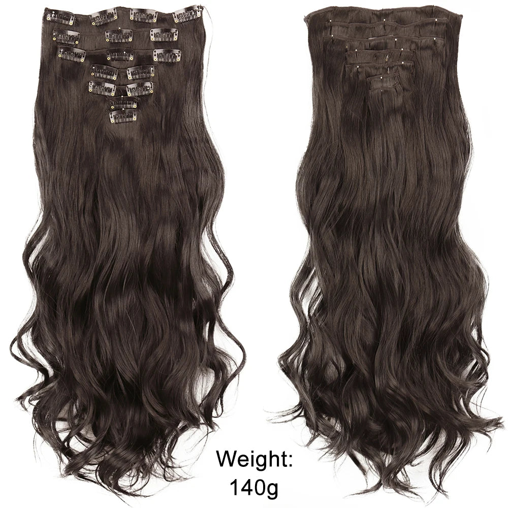 Long Straight Hairstyle 16 Clips 7Pcs/Set Hair Extensions Natural Synthetic Blonde Black Hairpieces Heat Resistant For Women
