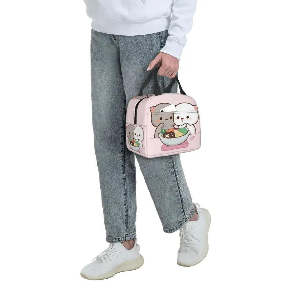 Cartoon Mochi Cat Peach And Goma Lunch Box Women Resuable Leakproof Cooler Thermal Food Insulated Lunch Bag Kids School Children