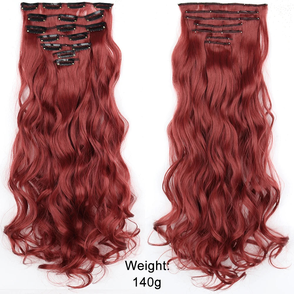 Long Straight Hairstyle 16 Clips 7Pcs/Set Hair Extensions Natural Synthetic Blonde Black Hairpieces Heat Resistant For Women