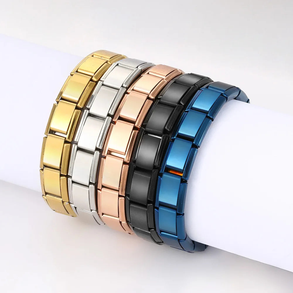 Italian Charm Bracelet Italian Modular Bracelet Block Elastic Splice Stainless Steel Bracelet for Men and Women