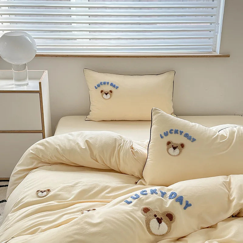 3PCS Baby Cartoon Bear Bedding Set For Newborns Soft Cotton Crib Bedding Set For Girl Bed Linen For Kid Baby Nursery Decor