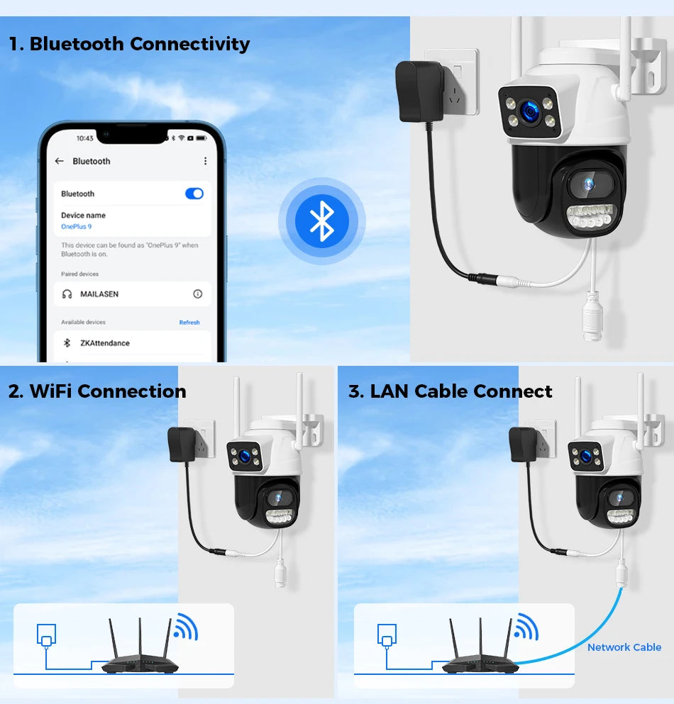 Hiseeu Wifi Surveillance Camera, Dual Lens, 4X Digital Zoom, AI Human Detect, ONVIF, Outdoor Security PTZ IP Cameras, 4K, 8MP