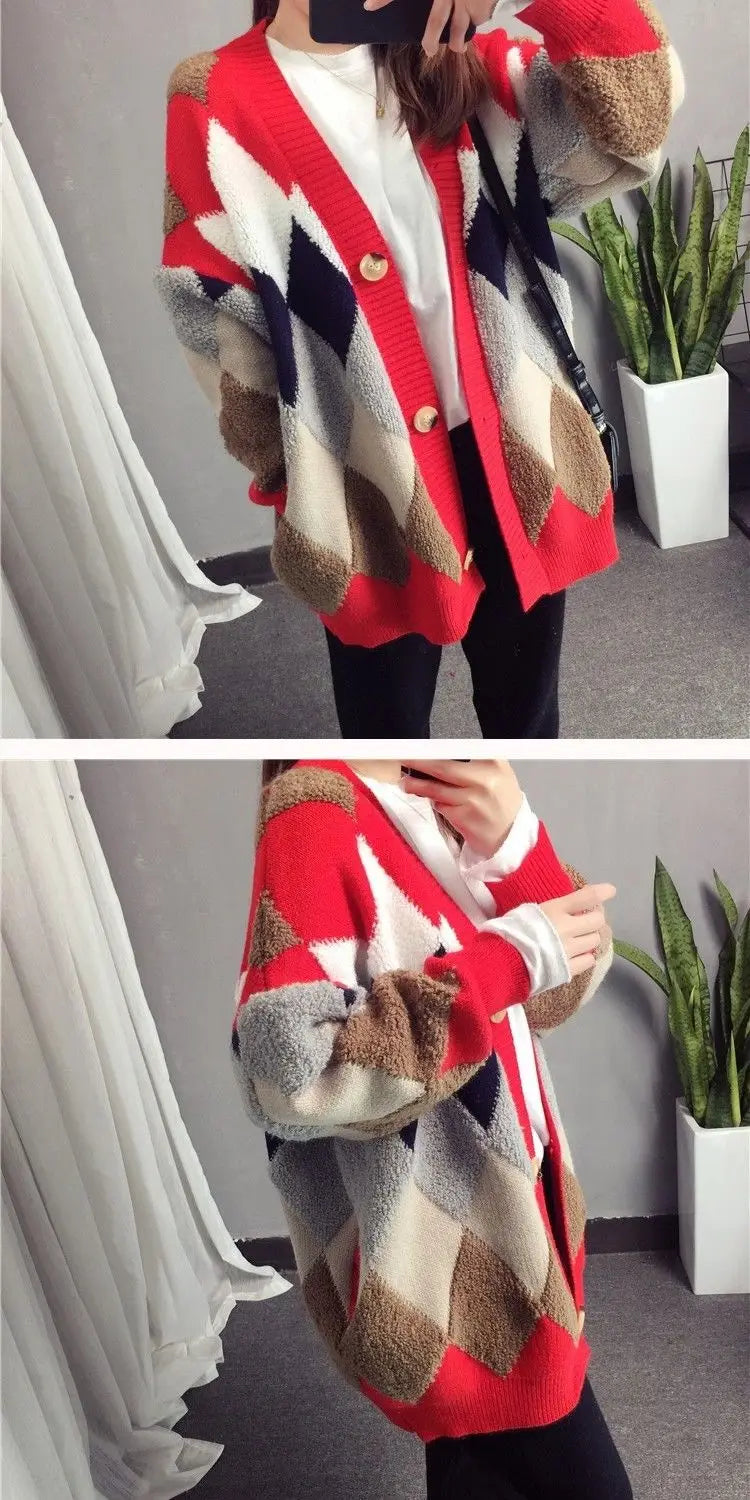 Slouchy Style Sweater Women's Cardigan Loose Autumn and Winter Korean 2023 New Style Outerwear Knitted Jacket Medium Length