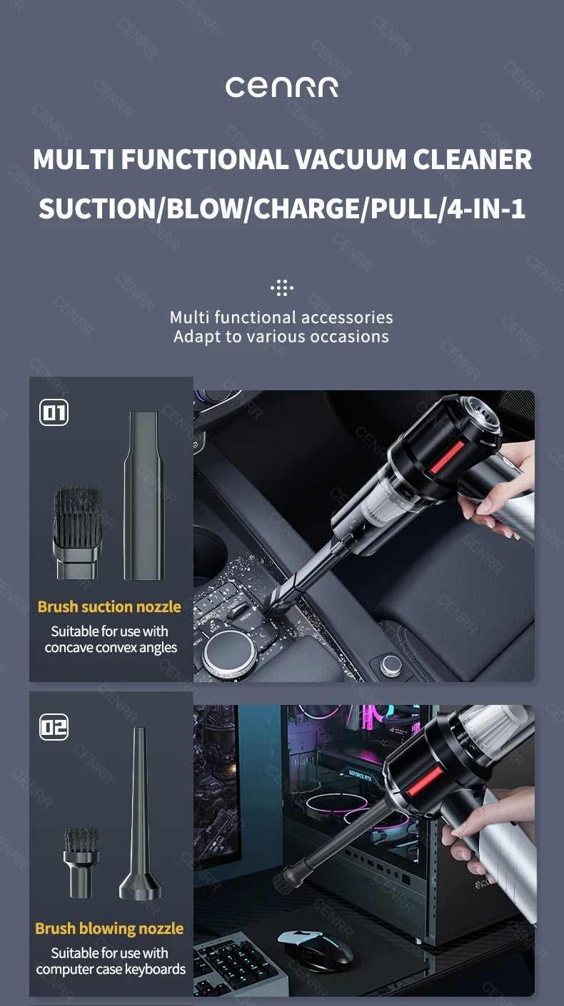 CENRR 998000PA Car Vacuum Cleaner Portable Handheld Wireless Strong Suction Car Cleaner Cleaning Machine Mini Vacuum Cleaner