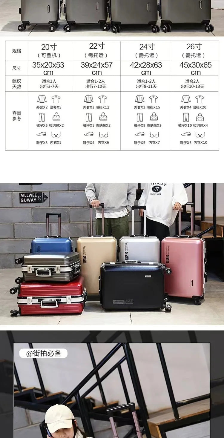 Aluminium Frame Suitcase on Wheels Business Zipper Carry-on Cabin Suitcase USB Port 28-inch Luggage Carrier Trolley Case