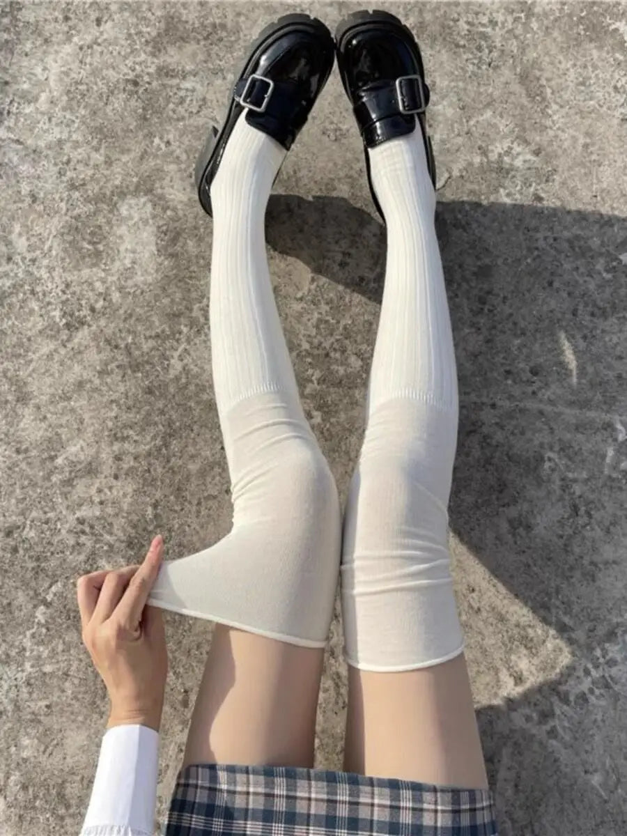 Solid Color Thigh High Stockings Women Trendy Casual Over The Knee Female Long Socks Thermal Warm Cotton Tall Tube Leggings