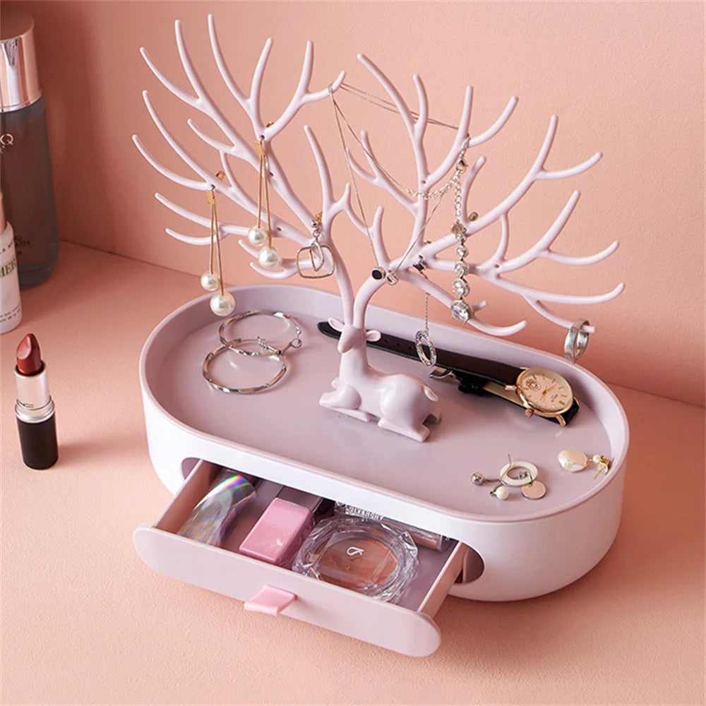 Jewelry Display Stand Tray Tree Storage Racks Earrings Necklaces Rings Jewelry Boxes Case Desktop Organizer Holder Make Up Decor
