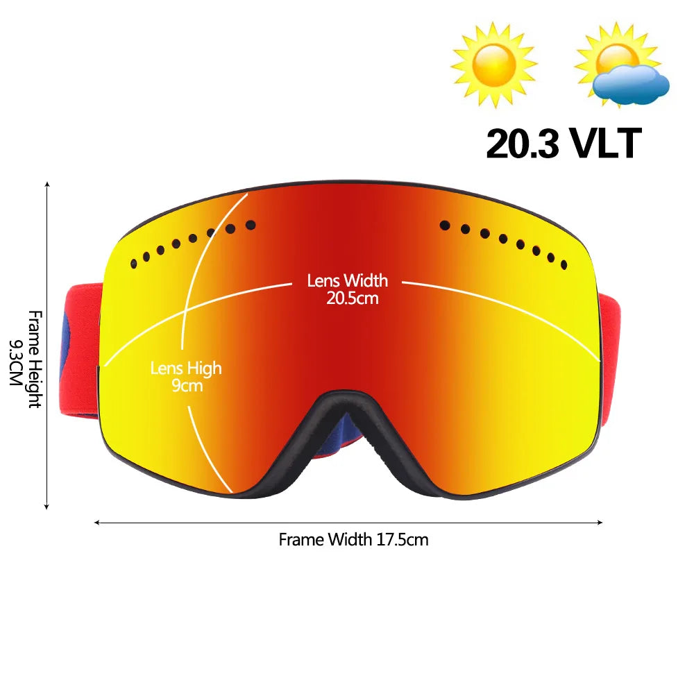 Magnetic Ski Goggles Winter Snow Sports Snowboard Goggles Anti-fog UV Protection Snowmobile Spherical Riding Skiing Eyewear Mask