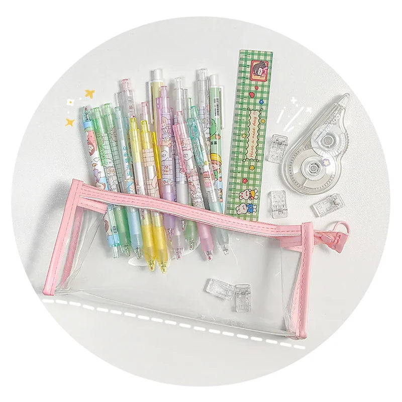 Kawaii Pencil Cases PVC Waterproof Pencil Bags Transparent Pen Pouch Trousse Scolaire School Supplies Cute Korean Stationery