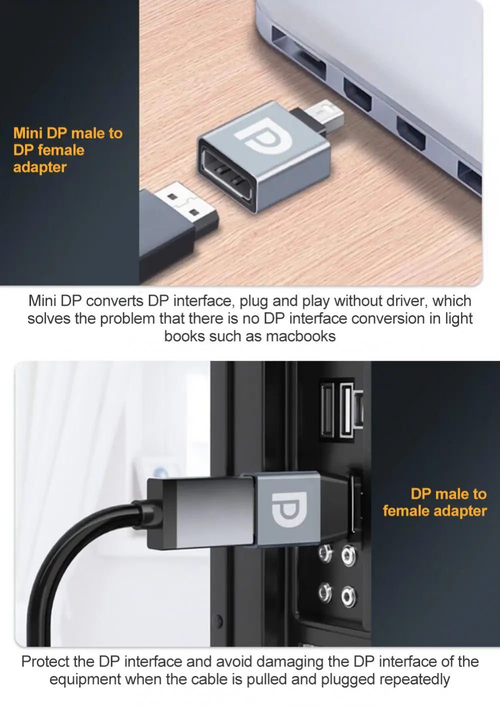 RYRA DP 1.4 HDMI-compatible Adapter Mini Display Port Converter Female To Male 8K 60Hz For Laptop Computer Monitor Projector