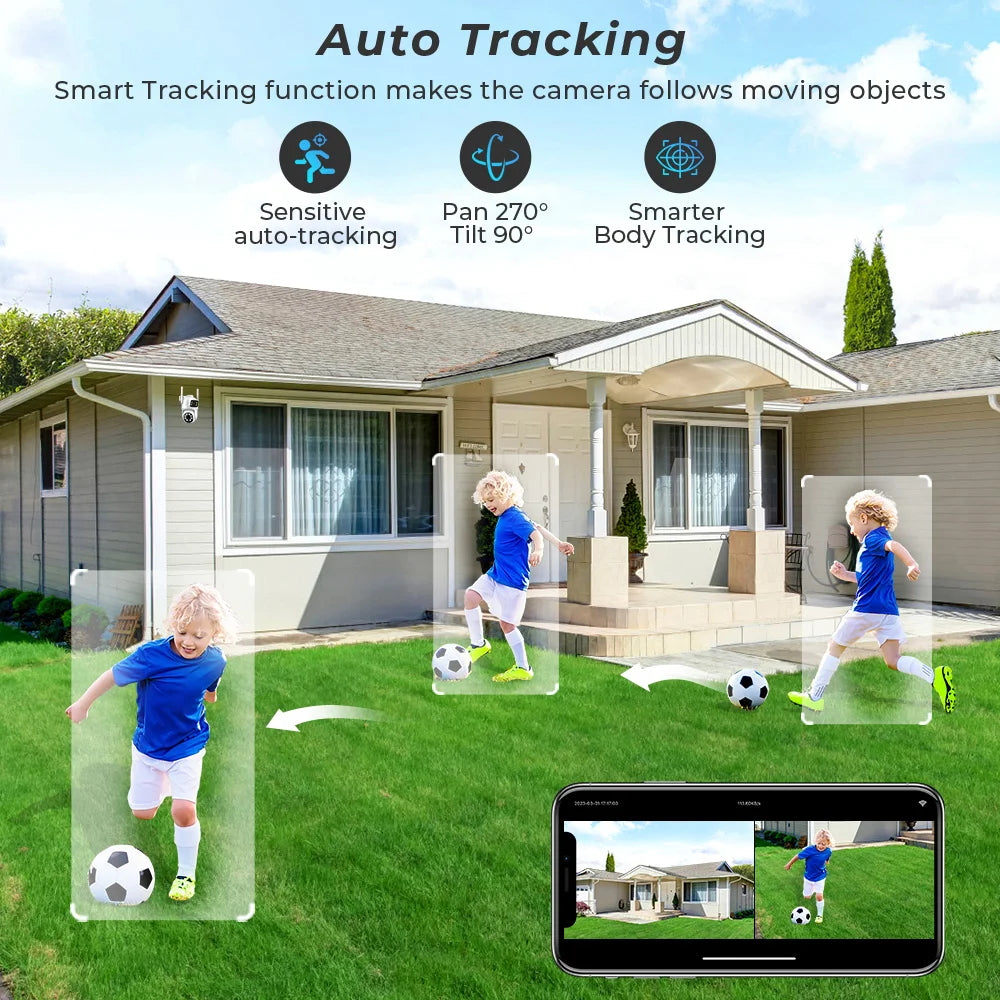 Hiseeu Wifi Surveillance Camera, Dual Lens, 4X Digital Zoom, AI Human Detect, ONVIF, Outdoor Security PTZ IP Cameras, 4K, 8MP