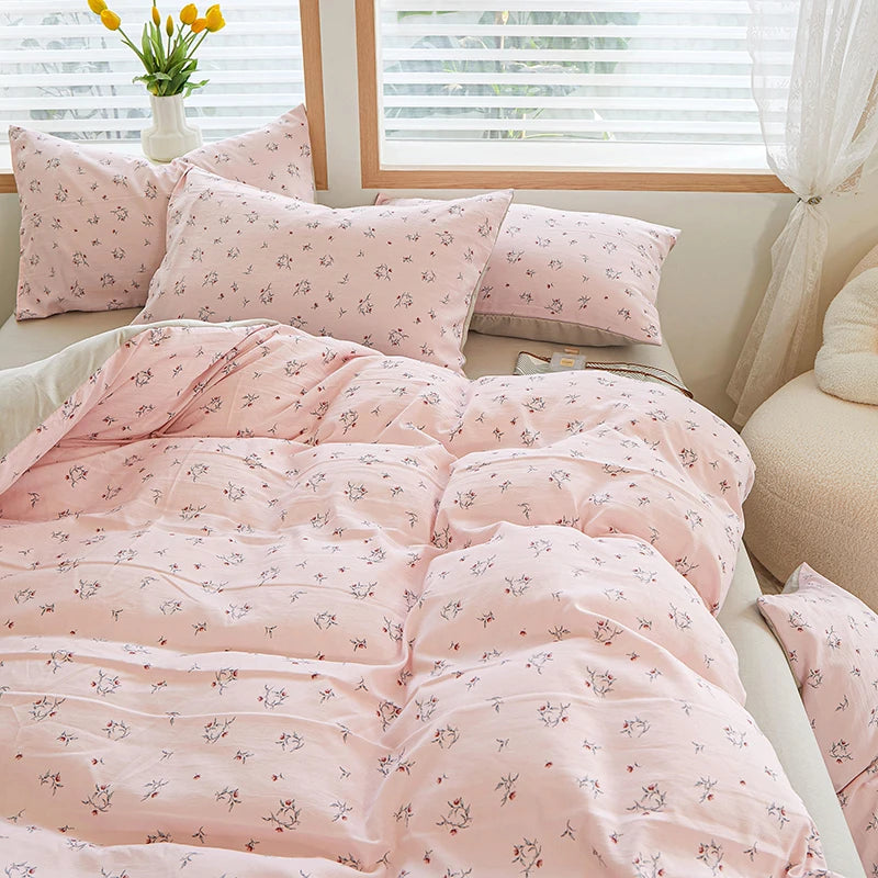 3pcs light gray Duvet Cover Set (1*Duvet Cover + 2*Pillowcase, Without Core), Fresh Flower Print Bedding Set, Soft Comfortable