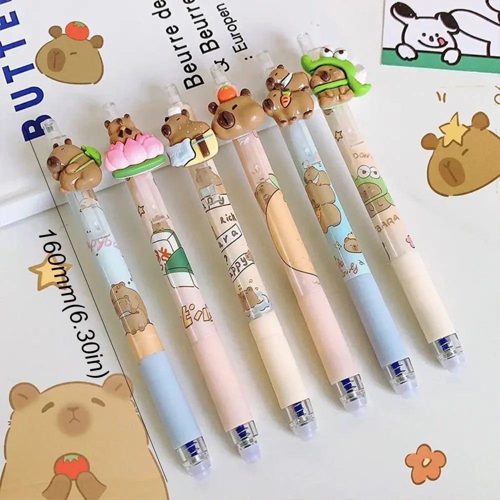 Cartoon Kawaii Capybara Gel Pen 0.5mm Erasable Pen ST Nib Blue Ink Cute Writing Pen School Office Supplies Stationery Gift