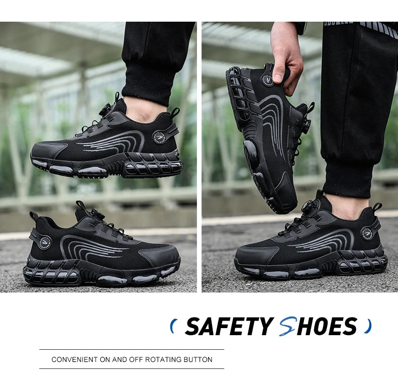 Rotating Button Safety Shoes Men Work Sneakers Indestructible Shoes Puncture-Proof Protective Shoes Work Boots Steel Toe Shoes
