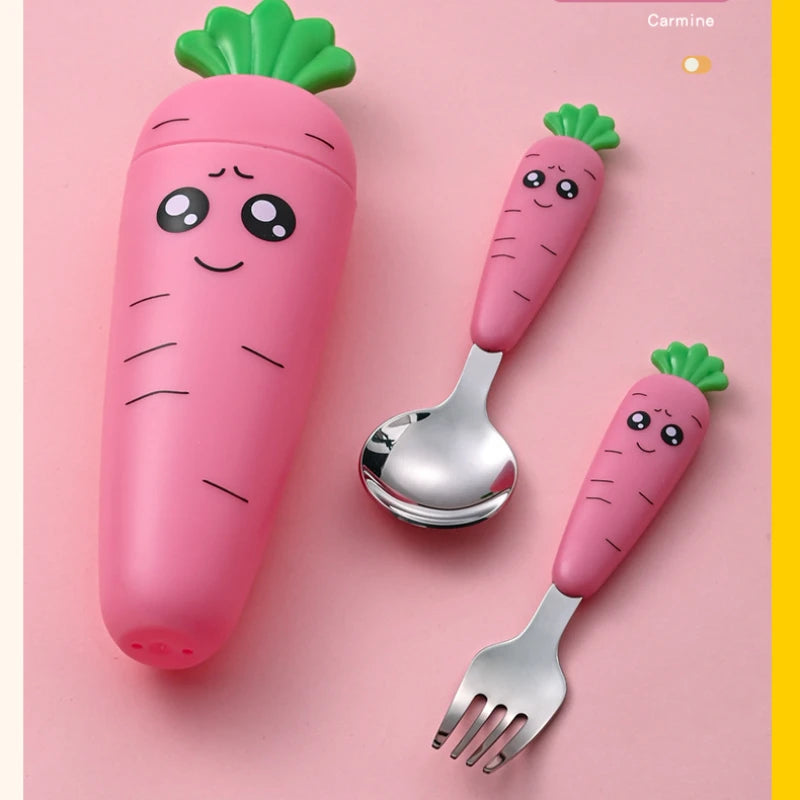 1/3PCS Baby Feeding Utensils Carrots Set Steel Spoon Fork Child Cutlery Tableware Kitchen Gadgets Cake Vegetable Fork Teaspoon