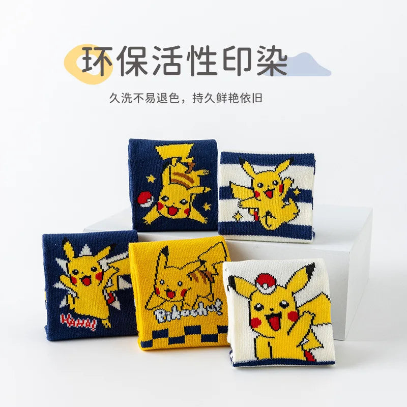 5 Pairs Pikachu Kids Socks Kawaii New Fall Winter Cartoon Boy Children Mid-calf Socks Cotton Sock for Boys Gifts