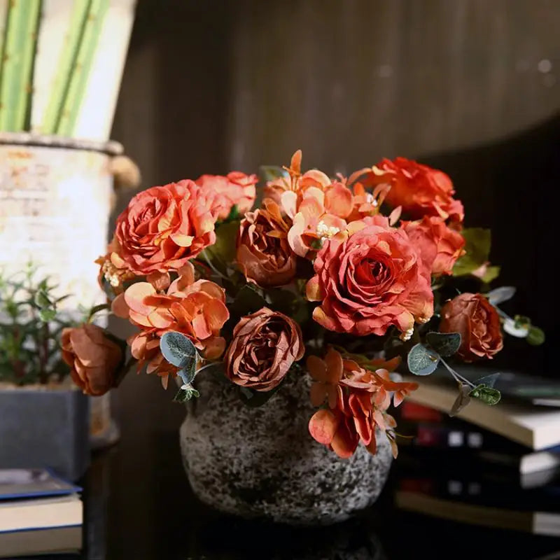 Retro Hydrangea Core Fake Peony Bouquet Simulation Wholesale Wedding Staircase Decorative Artificial Flowers Silk Flowers