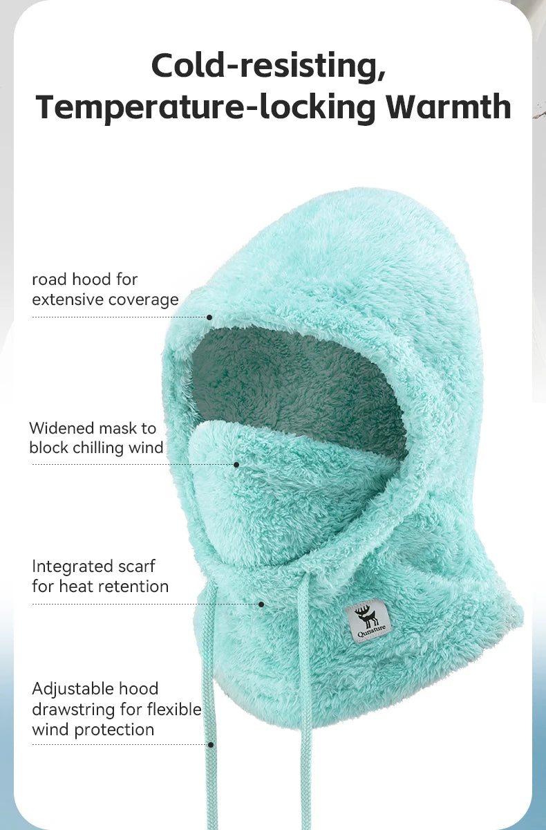 Qunature Skiing Mask Full Face Balaclava Hood Thicken Thermal Fleece Neck Protection Gaiter Winter Keep Warm Snowboarding Scarf