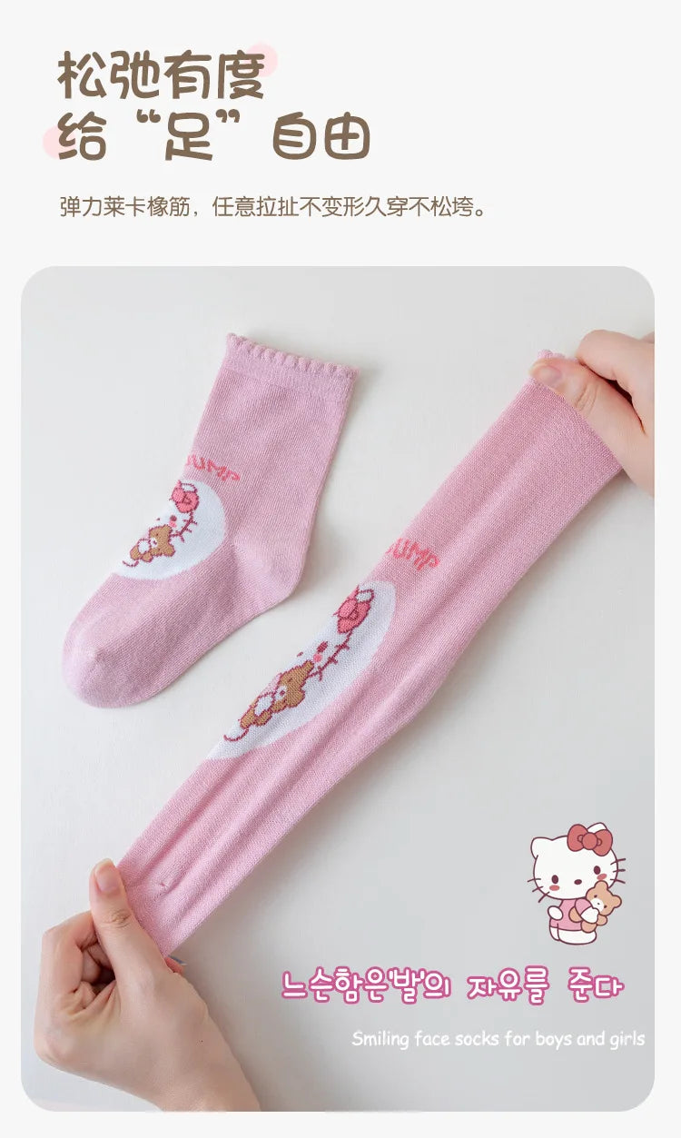 5 Pairs Sanrio Kids Socks Kuromi Kawaii New Fall Winter Cartoon Girl Children Mid-calf Socks Cotton Sock for Girls Gifts