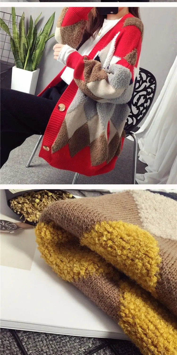 Slouchy Style Sweater Women's Cardigan Loose Autumn and Winter Korean 2023 New Style Outerwear Knitted Jacket Medium Length