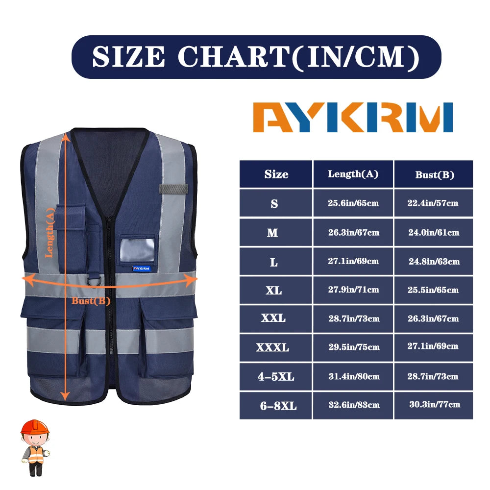AYKRM 21 Colour (XS-8XL) Hi Vis Viz High Visibility Reflective Zip Pocket Security Waistcoats Jacket Workwear Vests