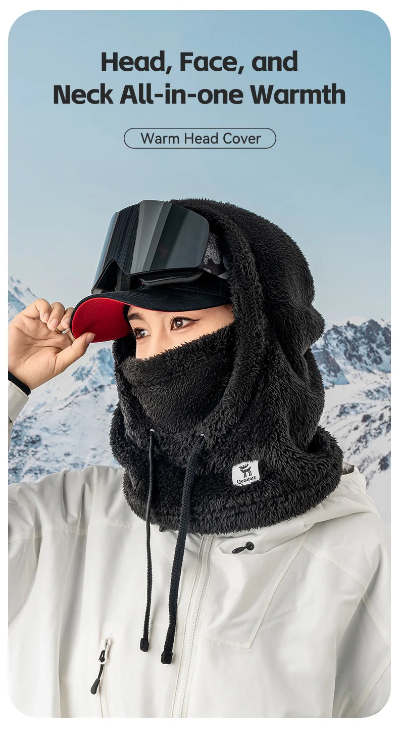 Qunature Skiing Mask Full Face Balaclava Hood Thicken Thermal Fleece Neck Protection Gaiter Winter Keep Warm Snowboarding Scarf
