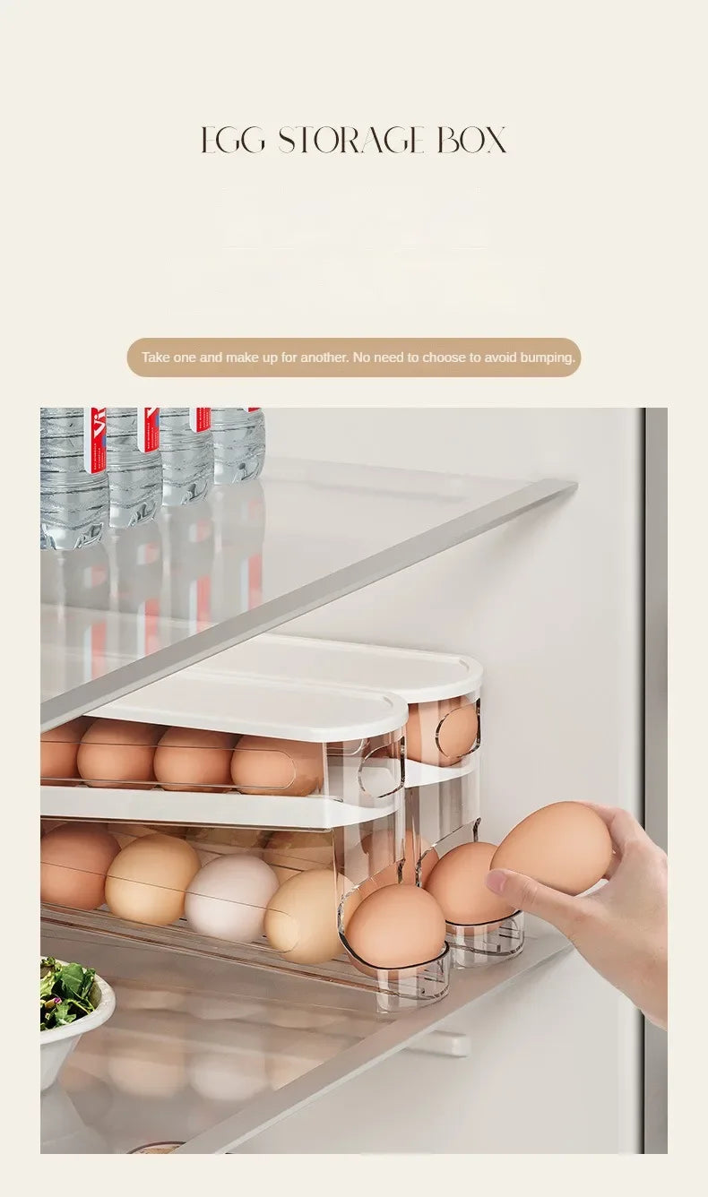 Bilayer Fridge Egg Storage Box Automatic Rolling Eggs Holder Rack Ladder Style Refrigerator Eggs Dispenser Egg Organizer Holder