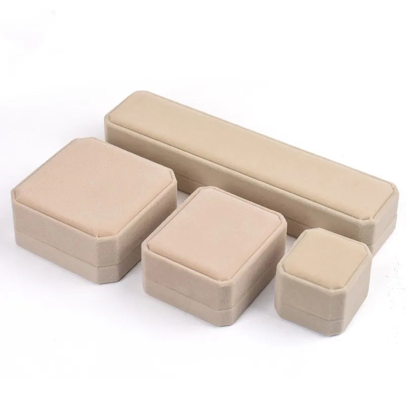 Beige Velvet Octagon Jewelry Box Necklace Pendants Bracelets Box Rings Earrings Box Jewelry Storage Display Jewelry Package Case